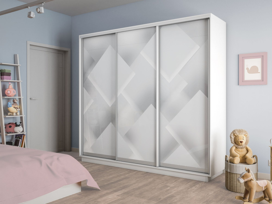 Шкафы-купе 3-х дверные, Шкаф-купе Экспресс 3-х дверный Фотопечать Квадрат Стекла 180х45х220