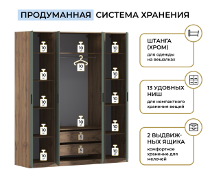 Шкаф четырехдверный Макс 2000 мм, вариант №1 (ЛДСП, корпус дуб вотан)