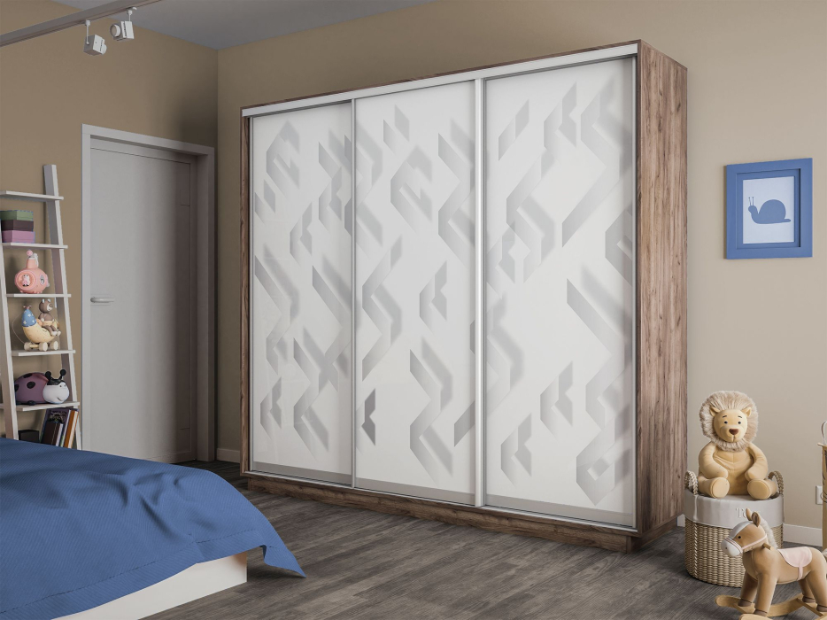 Шкафы-купе 3-х дверные, Шкаф-купе Экспресс 3-х дверный Фотопечать Ленты Стекла 180х60х220