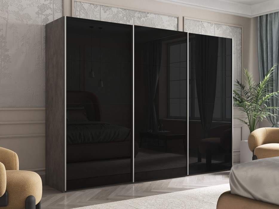 Шкафы-купе 3-х дверные, Шкаф Эста трио Стекло черное 2400 х 2400 х 660
