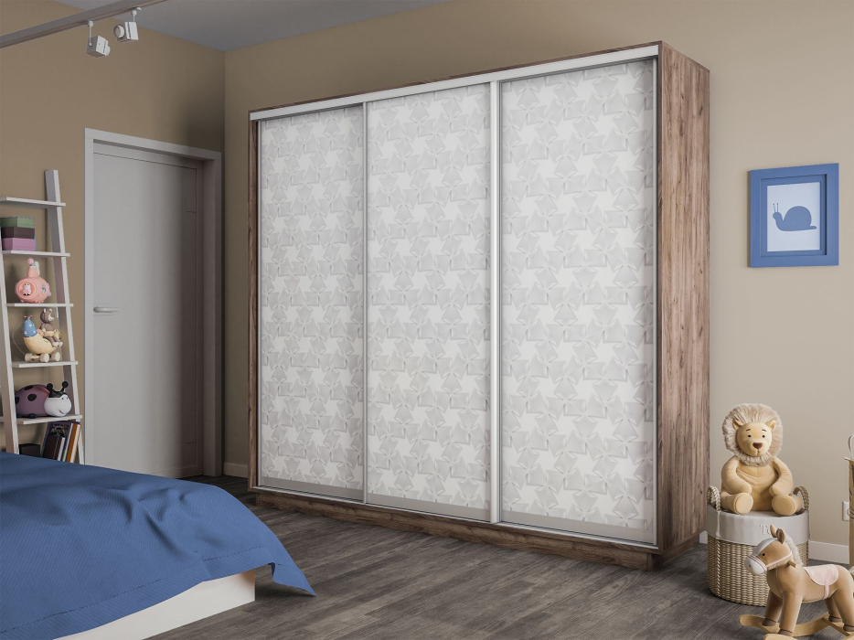 Шкафы-купе 3-х дверные, Шкаф-купе Экспресс 3-х дверный Фотопечать Калейдоскоп Стекла 240х45х220