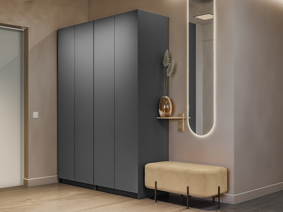 Шкафы распашные, Шкаф складной Е1 Локер ("Гармошка" с системой Push to Move/Левый) 162х52.5х220 см,с двумя комплектами полок и модулем