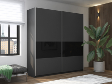 Шкафы-купе 2-х дверные, Шкаф-купе Прайм ДСП/Стекло черное, 220х57х230