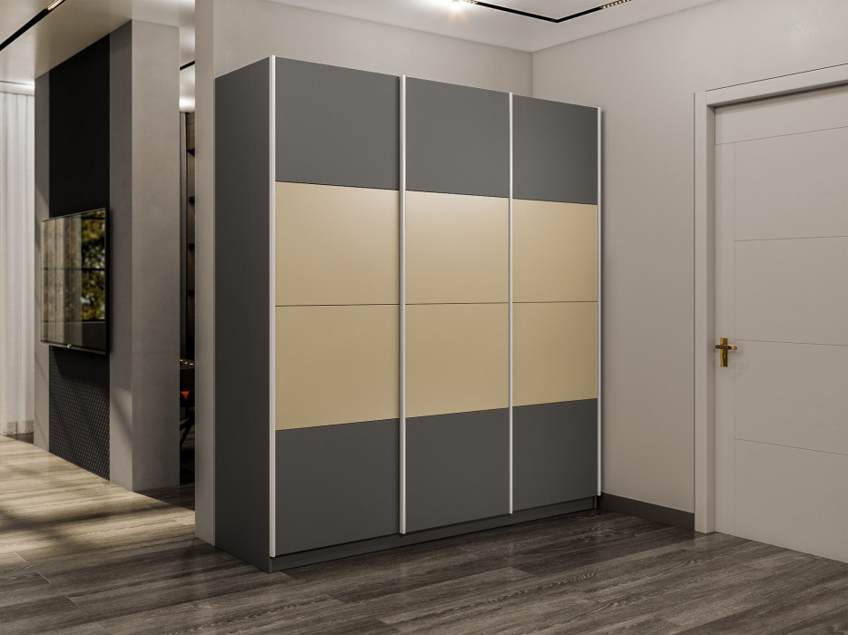 Шкафы-купе 3-х дверные, Шкаф-купе Эста 3-х дверный ДСП/Стекла фисташка/Доводчик 300х66х240