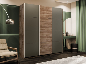 Шкаф-купе Эста 3-х дверный ДСП/Стекла хаки/Доводчик 270х66х240