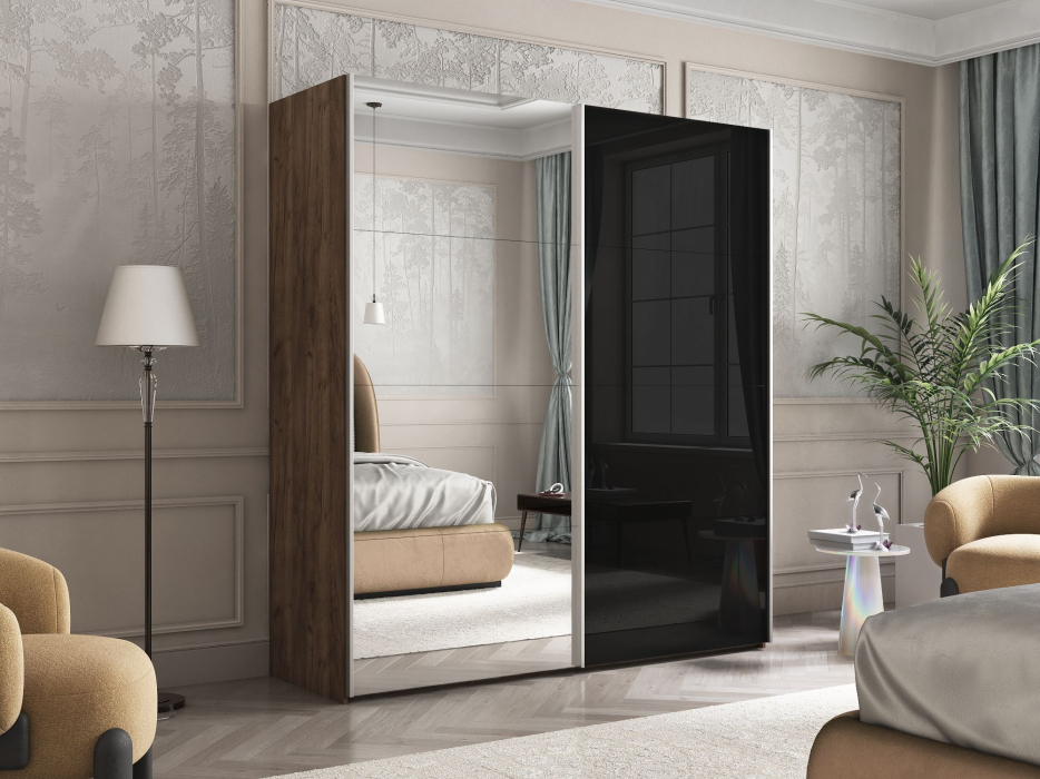 Шкафы-купе 2-х дверные, Шкаф Эста дуо Стекло черное/зеркало 2400 х 1800 х 660