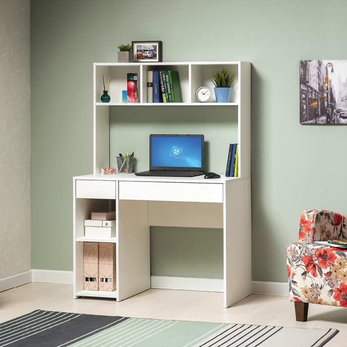 Прямые компьютерные столы, Стол компьютерный Комфорт 12.77 F, белый шагрень