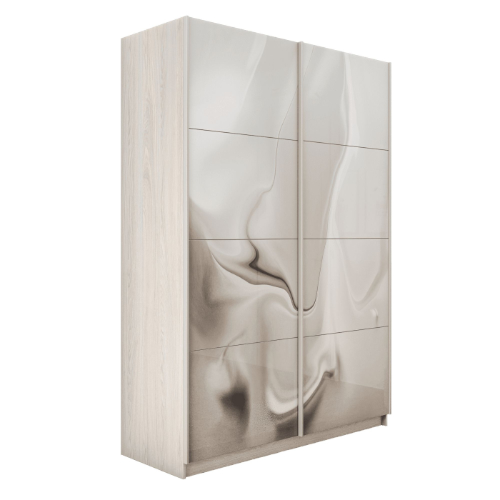 Шкафы-купе 2-х дверные, Шкаф-купе Прайм 2-х дверный Фотопечать Шелк Стекла/Доводчики 140х57х230