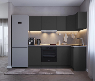 Кухонный гарнитур Леон угловой 210х100 см, диамант серый