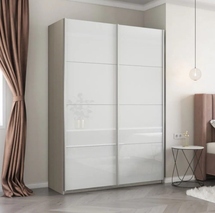 Шкафы-купе 2-х дверные, Шкаф-купе Прайм 2-х дверный Стекла белые/Доводчики 160х57х230