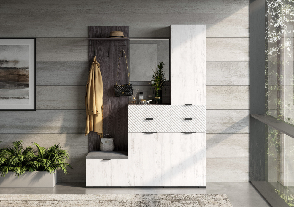 Прихожие, Вешалка Шаде В-3406, черный ясень, санторини белый, ткань simple 27