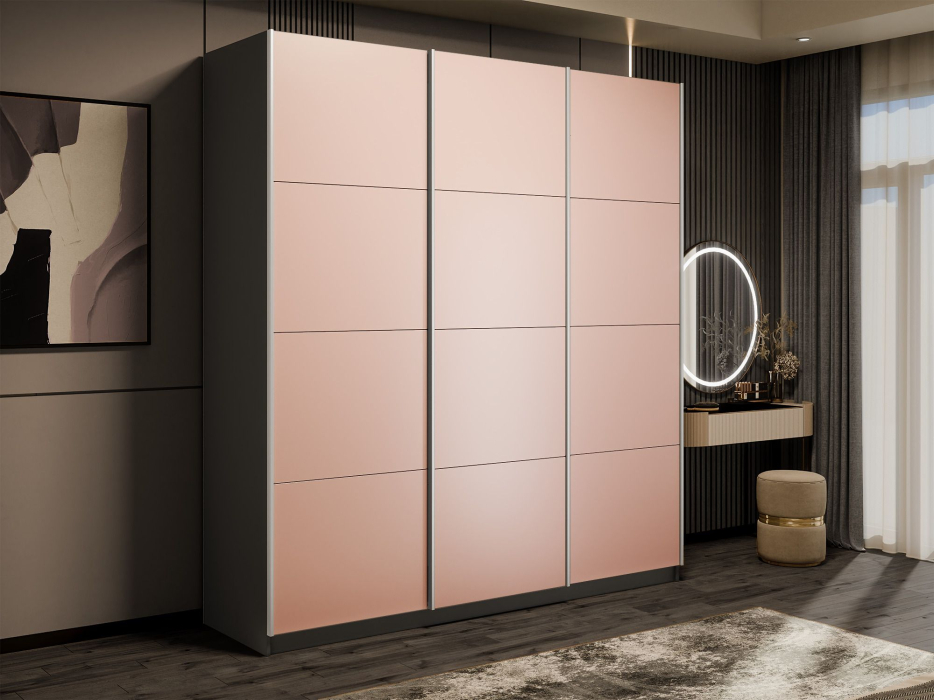 Шкафы-купе 3-х дверные, Шкаф-купе Эста 3-х дверный Стекла пудра/Доводчик 270х66х240