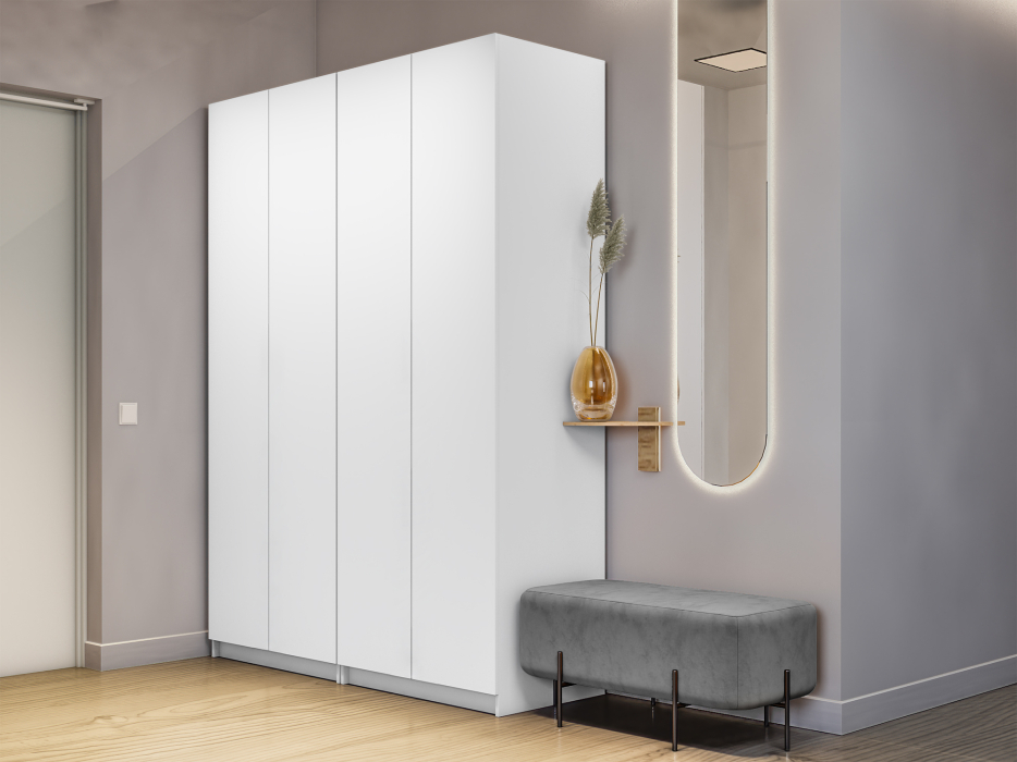 Шкафы распашные, Шкаф складной Е1 Локер ("Гармошка" с системой Push to Move/Левый)162х52.5х220 см,с полками и двумя модулями