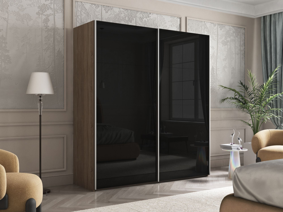 Шкафы-купе 2-х дверные, Шкаф Эста дуо Стекло черное 2400 х 2000 х 660