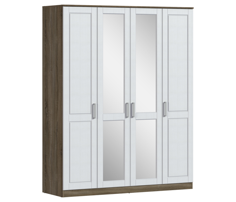 Шкафы распашные, Шкаф 4х дверный с зеркалом Илона СБ-3075 Дуб Сонома Трюфель/Сандал Белый