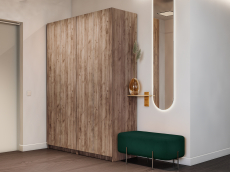 Шкафы распашные, Шкаф складной Е1 Локер ("Гармошка" с системой Push to Move/Правый)162х52.5х220 см,с полками и двумя модулями