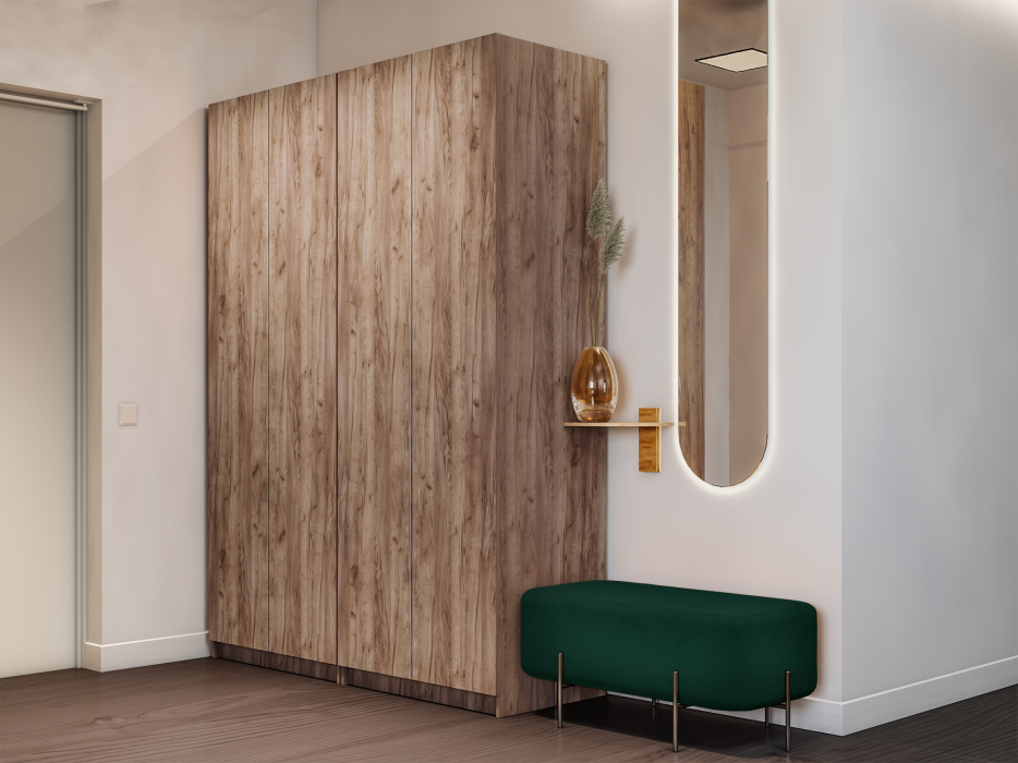 Шкафы распашные, Шкаф складной Е1 Локер ("Гармошка" с системой Push to Move/Правый)162х52.5х220 см,с полками и двумя модулями