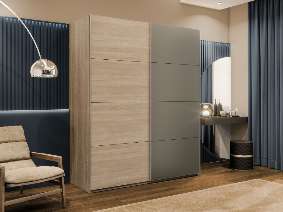 Шкафы-купе 2-х дверные, Шкаф-купе Эста 2-х дверный ДСП/Стекла хаки/Доводчик 160х66х240