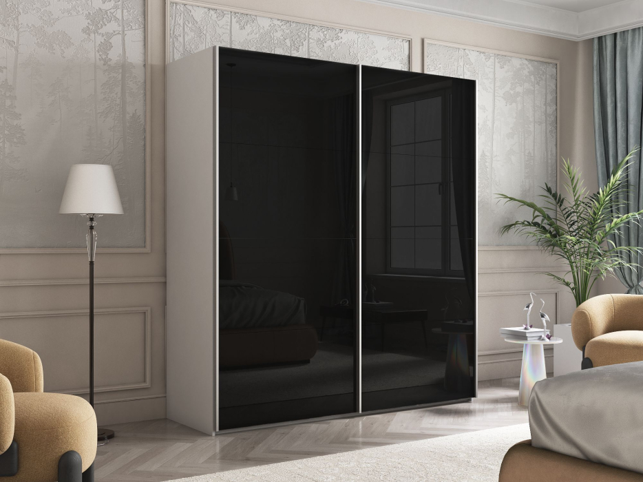 Шкафы-купе 2-х дверные, Шкаф Эста дуо Стекло черное 2400 х 2000 х 660