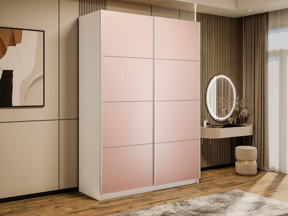 Шкафы-купе 2-х дверные, Шкаф-купе Прайм 2-х дверный Стекла пудра/Доводчики 160х57х230