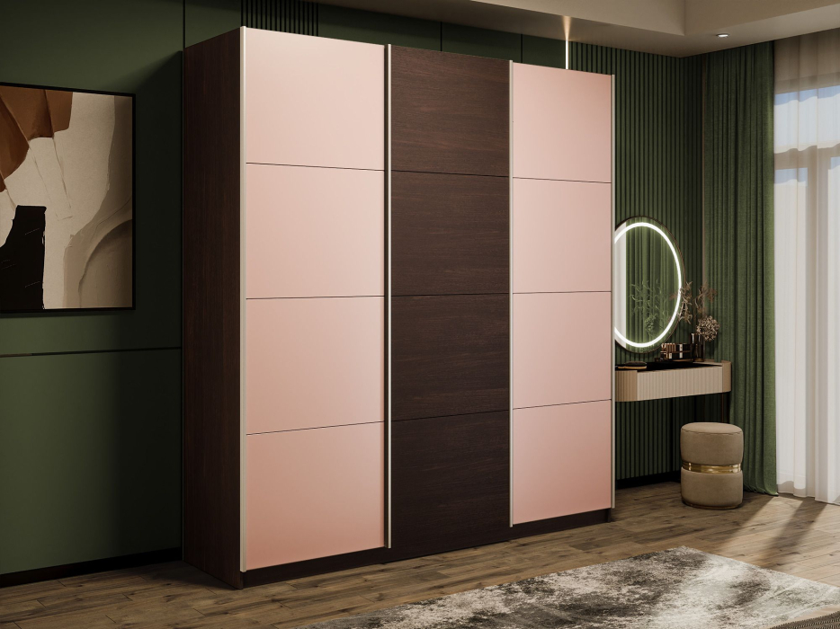 Шкафы-купе 3-х дверные, Шкаф-купе Прайм 3-х дверный Стекла пудра/ДСП/Доводчики 210х57х230