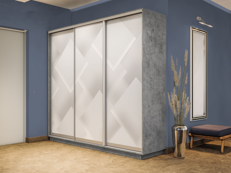 Шкафы-купе 3-х дверные, Шкаф-купе Экспресс 3-х дверный Фотопечать Квадрат Стекла 210х45х220