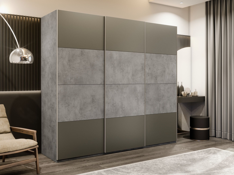 Шкафы-купе 3-х дверные, Шкаф-купе Эста 3-х дверный ДСП/Стекла хаки/Доводчик 300х66х240