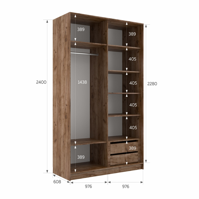 Шкафы-купе 2-х дверные, Шкаф-купе Эста 2-х дверный ДСП/Стекла пудра/Доводчик 200х66х240