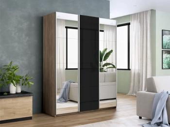 Шкаф-купе Прайм 3-х дверный Зеркала/Стекло черное/Доводчики 180х57х230