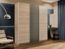 Шкафы-купе 3-х дверные, Шкаф-купе Эста 3-х дверный ДСП/Стекла хаки/Доводчик 300х66х240