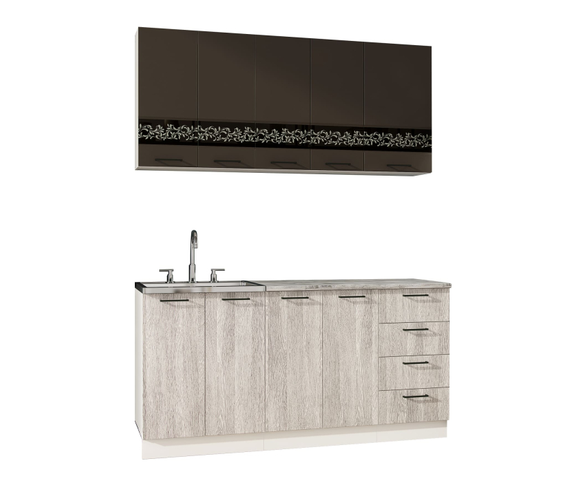 Кухонные гарнитуры, Кухня Милена 1,6 м Смоки софт/Вяз МДФ