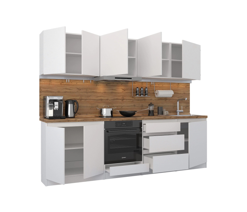 Кухонные гарнитуры, Кухонный гарнитур Леон прямой 260 см, белый