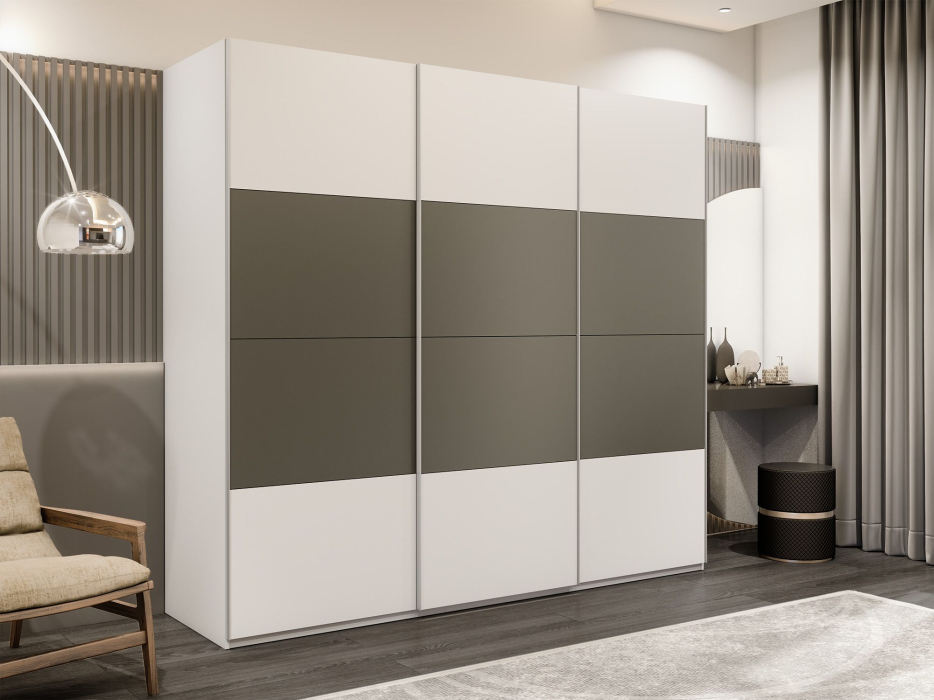 Шкафы-купе 3-х дверные, Шкаф-купе Эста 3-х дверный ДСП/Стекла хаки/Доводчик 300х66х240