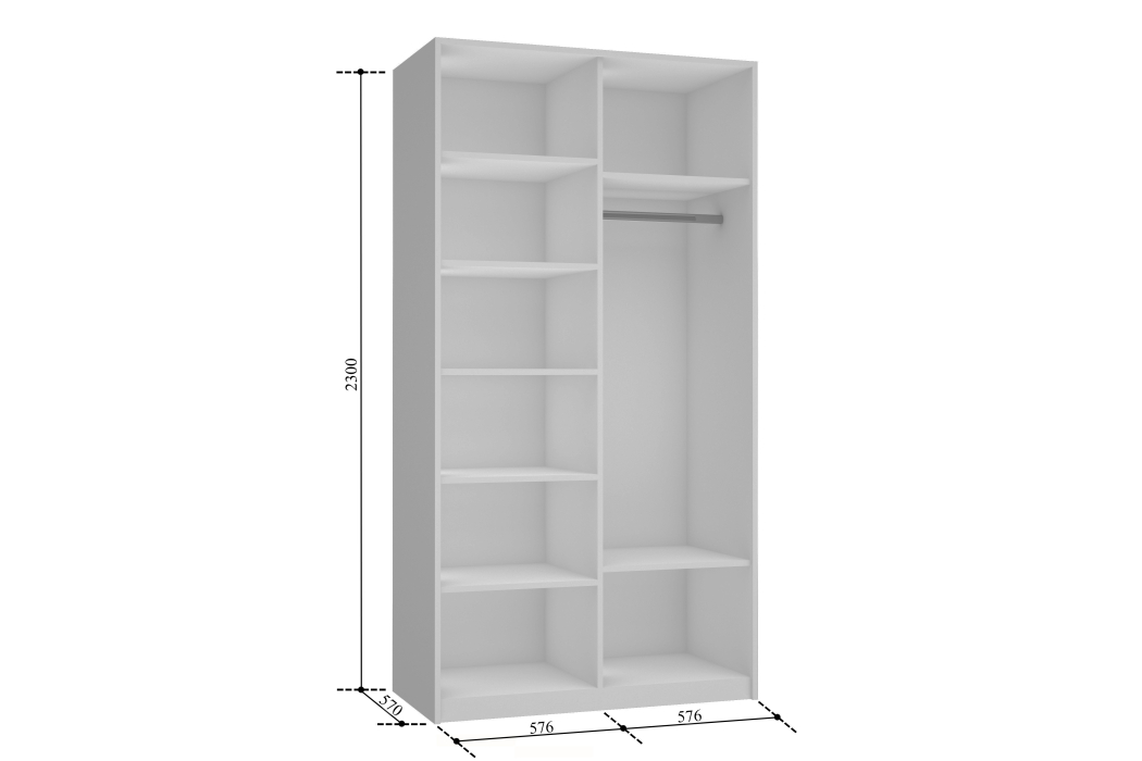 Шкафы-купе 2-х дверные, Шкаф Прайм дуо Комби ДСП +зеркало 2300 х 1200 х 570