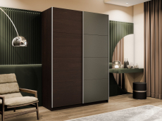 Шкафы-купе 2-х дверные, Шкаф-купе Прайм 2-х дверный ДСП/Стекло хаки/Доводчики 160х57х230